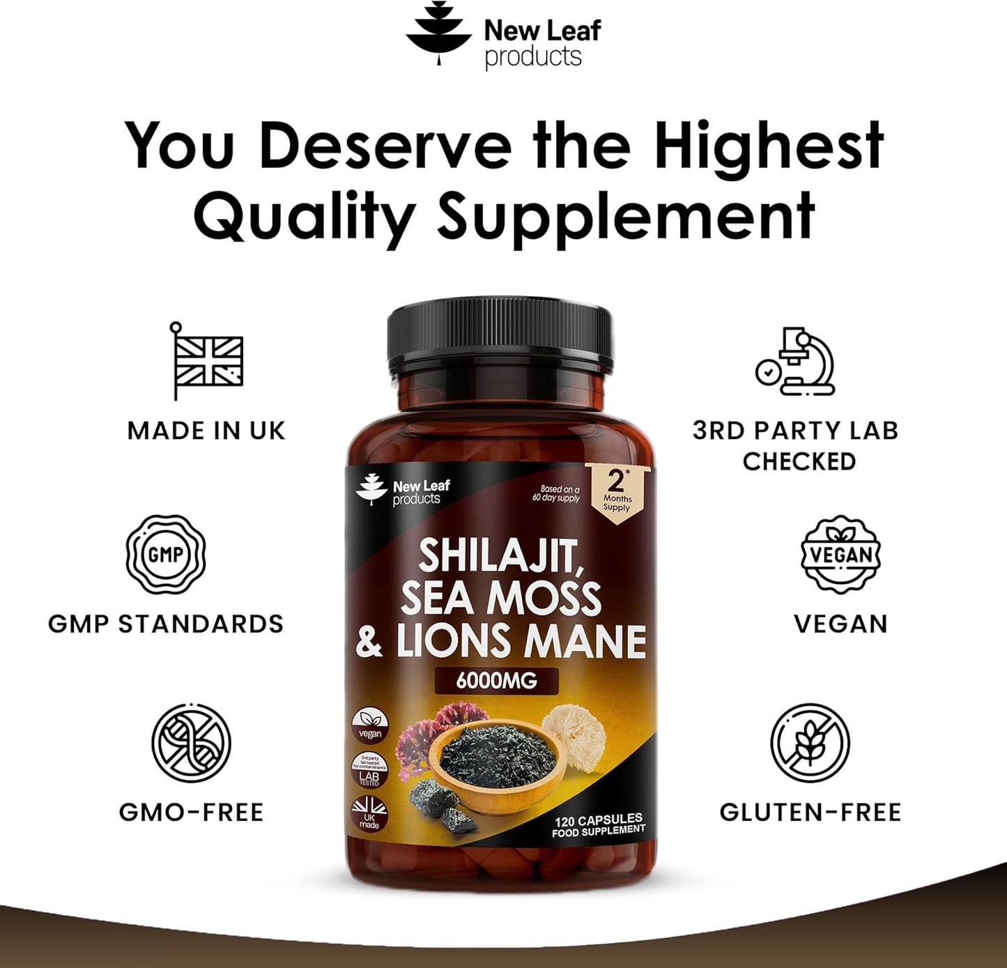 Shilajit, Seamoss & Lions Mane Capsules 6000mg