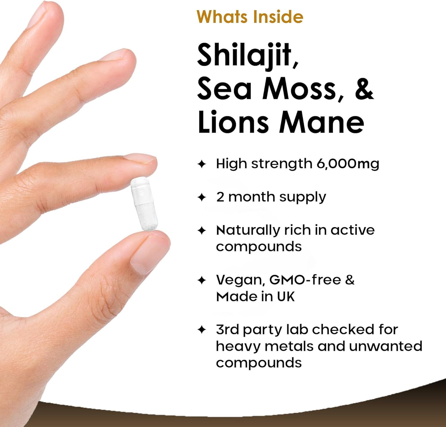 Shilajit, Seamoss & Lions Mane Capsules 6000mg